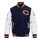 NFL CHICAGO BEARS OLD ENGLISH MEN'S RIB WOOL VARSITY JACKET (MIDNIGHT NAVY/ORANGE/MIDNIGHT NAVY)