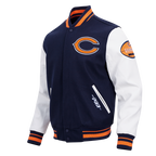 NFL CHICAGO BEARS OLD ENGLISH MEN'S RIB WOOL VARSITY JACKET (MIDNIGHT NAVY/ORANGE/MIDNIGHT NAVY)