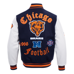 NFL CHICAGO BEARS OLD ENGLISH MEN'S RIB WOOL VARSITY JACKET (MIDNIGHT NAVY/ORANGE/MIDNIGHT NAVY)