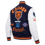NFL CHICAGO BEARS OLD ENGLISH MEN'S RIB WOOL VARSITY JACKET (MIDNIGHT NAVY/ORANGE/MIDNIGHT NAVY)