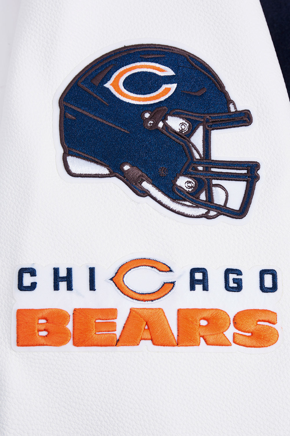 NFL CHICAGO BEARS OLD ENGLISH MEN'S RIB WOOL VARSITY JACKET (MIDNIGHT NAVY/ORANGE/MIDNIGHT NAVY)