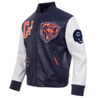 NFL CHICAGO BEARS BEST OF BLOUSON COLLÉGIAL EN CUIR POUR HOMME (MARINE MINUIT/BLANC)