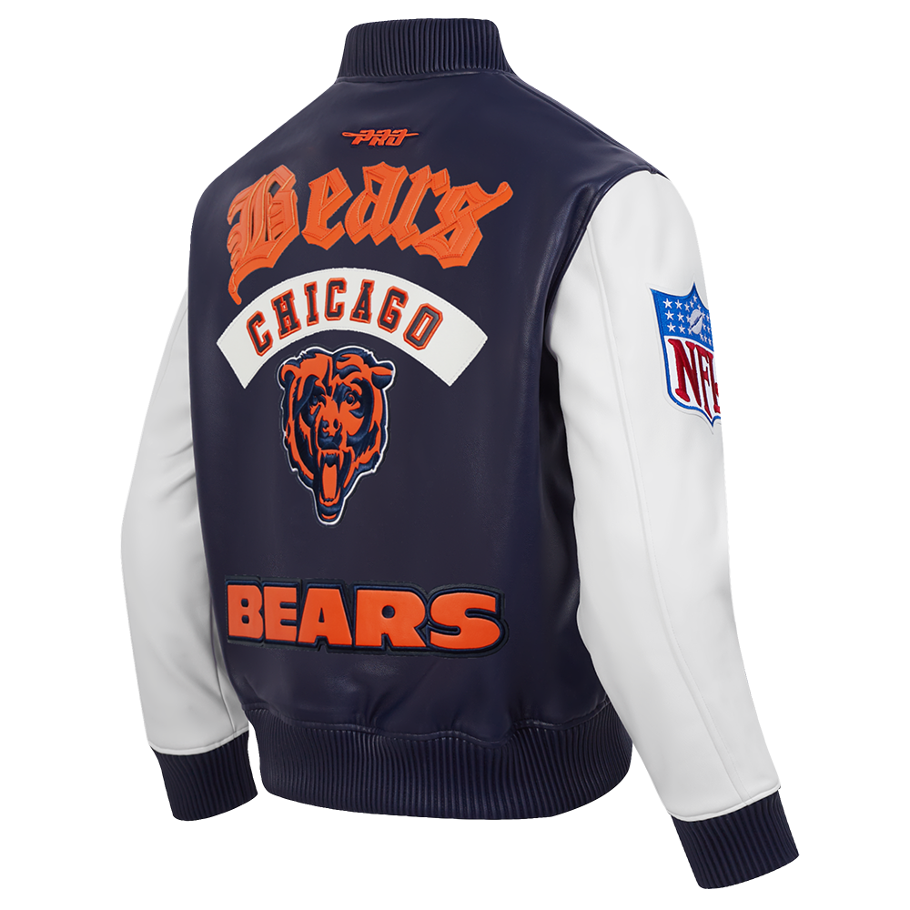 NFL CHICAGO BEARS BEST OF BLOUSON COLLÉGIAL EN CUIR POUR HOMME (MARINE MINUIT/BLANC)