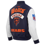 NFL CHICAGO BEARS BEST OF BLOUSON COLLÉGIAL EN CUIR POUR HOMME (MARINE MINUIT/BLANC)