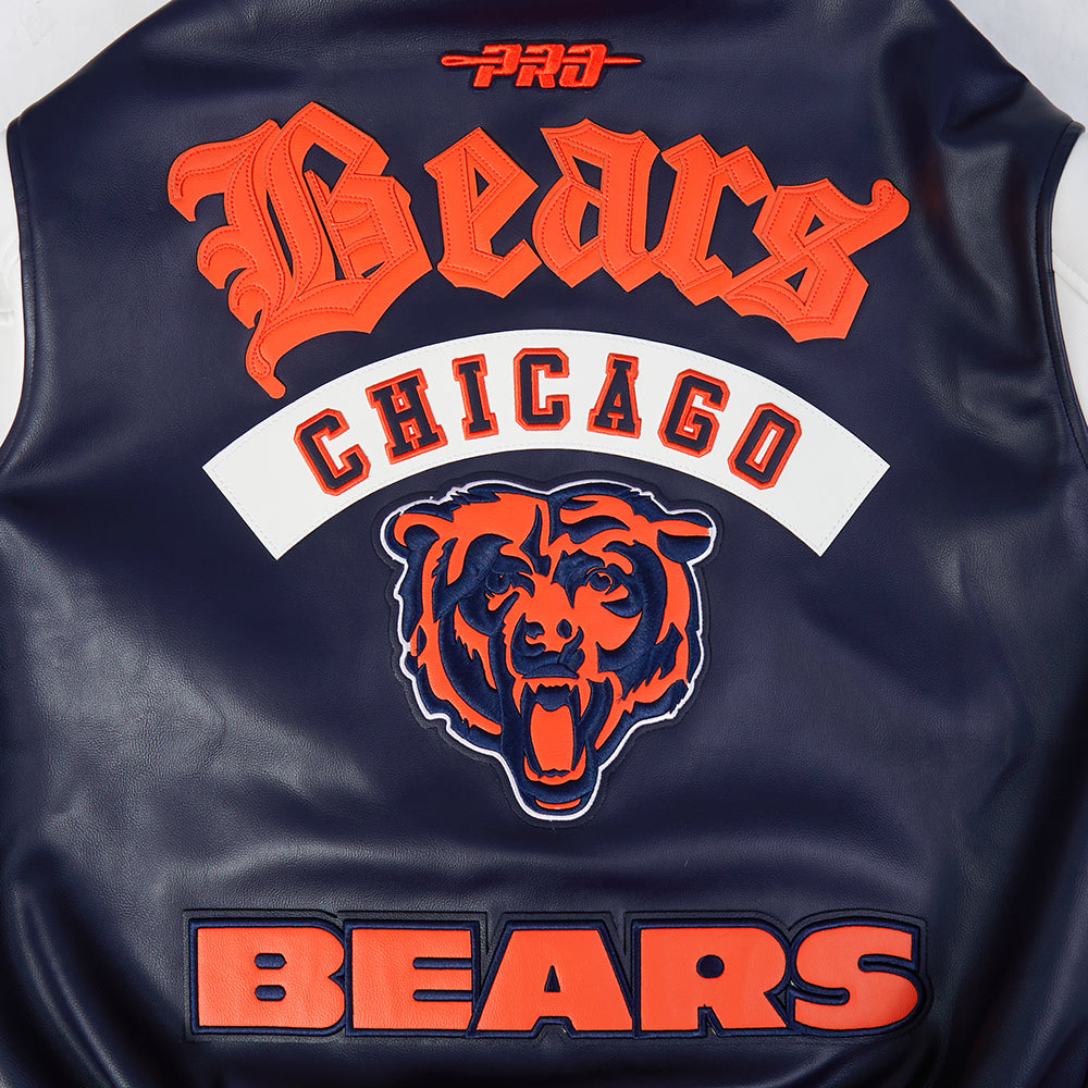 NFL CHICAGO BEARS BEST OF BLOUSON COLLÉGIAL EN CUIR POUR HOMME (MARINE MINUIT/BLANC)