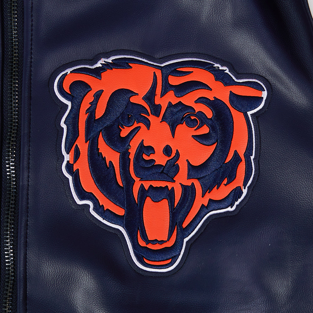 NFL CHICAGO BEARS BEST OF BLOUSON COLLÉGIAL EN CUIR POUR HOMME (MARINE MINUIT/BLANC)