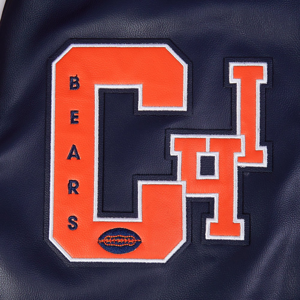 NFL CHICAGO BEARS BEST OF BLOUSON COLLÉGIAL EN CUIR POUR HOMME (MARINE MINUIT/BLANC)