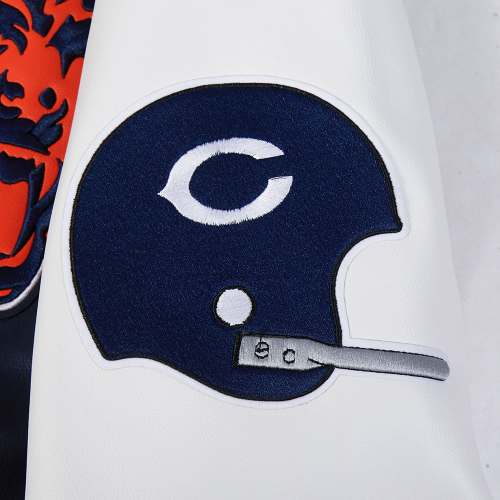 NFL CHICAGO BEARS BEST OF BLOUSON COLLÉGIAL EN CUIR POUR HOMME (MARINE MINUIT/BLANC)