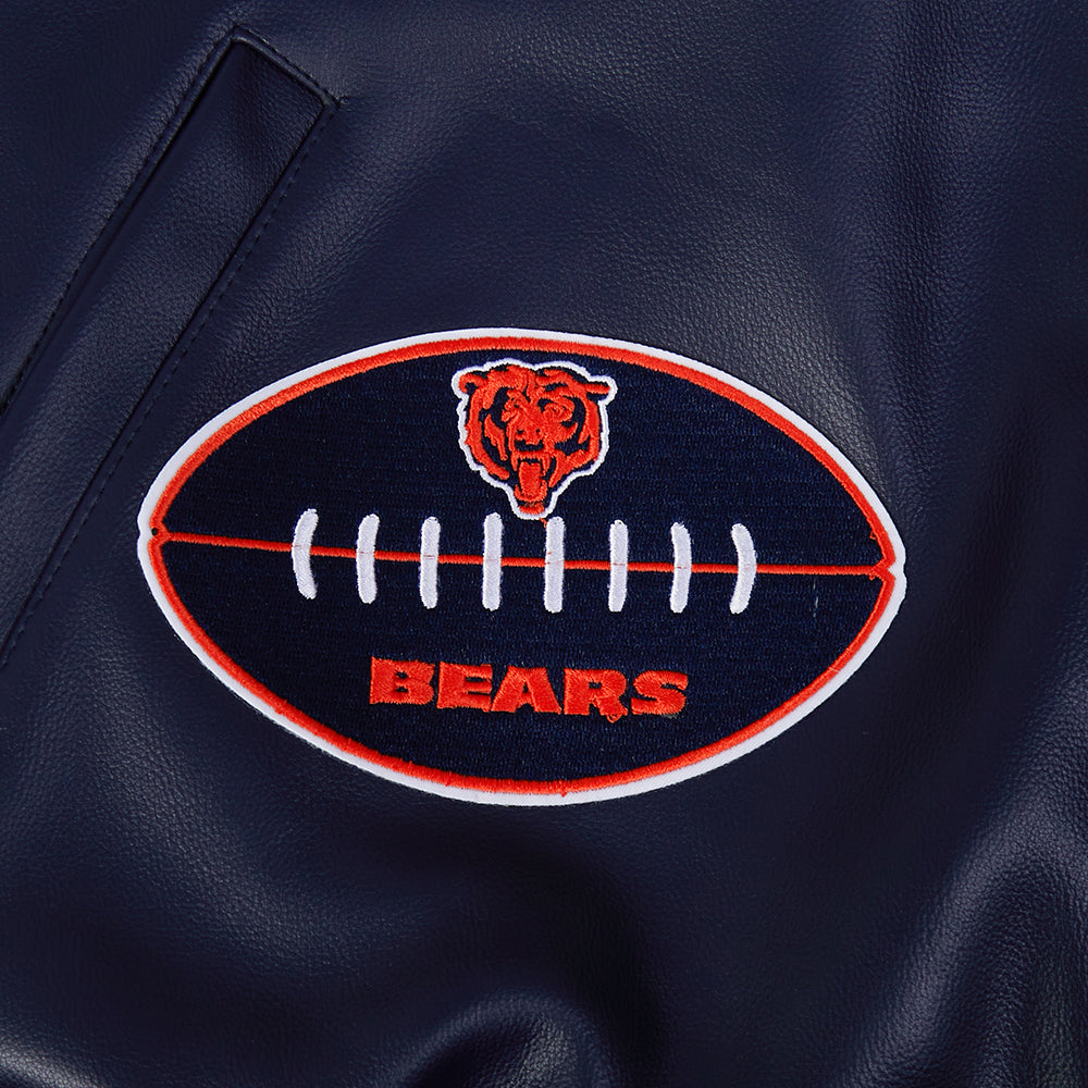 NFL CHICAGO BEARS BEST OF BLOUSON COLLÉGIAL EN CUIR POUR HOMME (MARINE MINUIT/BLANC)