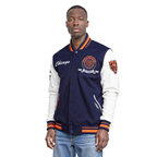 NFL CHICAGO BEARS TEAM BADGE BLOUSON COLLÉGIAL EN LAINE À BORDS CÔTELÉS POUR HOMME (MARINE MINUIT/ORANGE/MARINE MINUIT)
