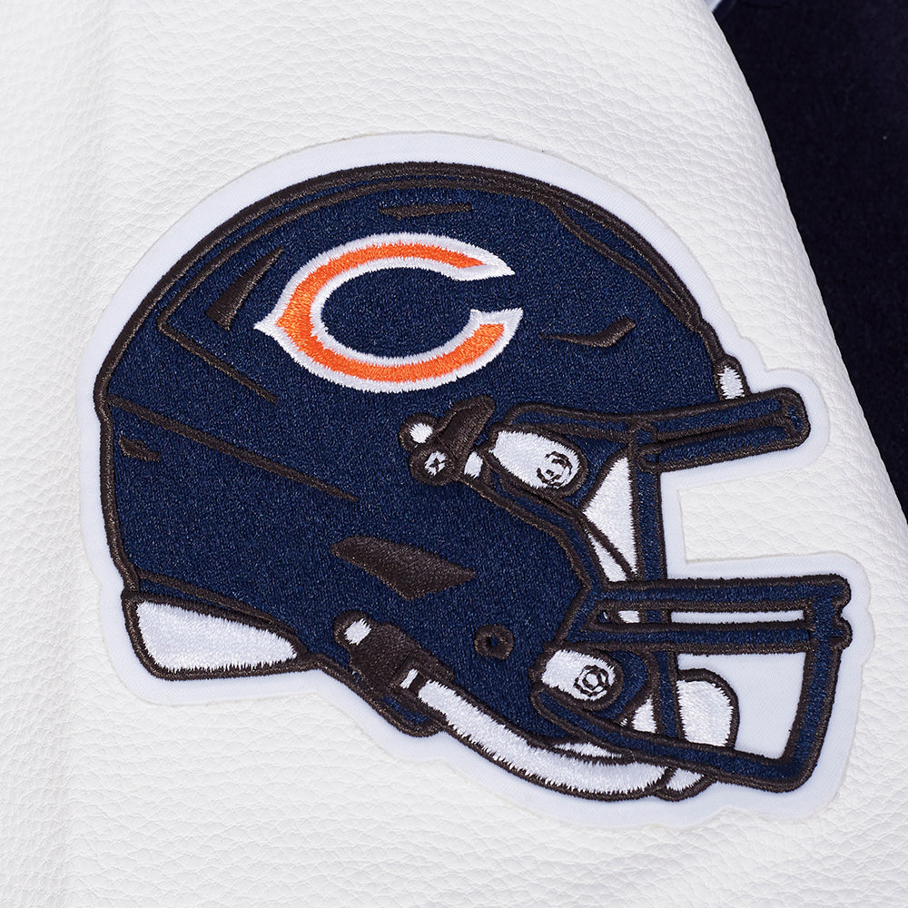 NFL CHICAGO BEARS TEAM BADGE BLOUSON COLLÉGIAL EN LAINE À BORDS CÔTELÉS POUR HOMME (MARINE MINUIT/ORANGE/MARINE MINUIT)