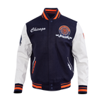 NFL CHICAGO BEARS TEAM BADGE BLOUSON COLLÉGIAL EN LAINE À BORDS CÔTELÉS POUR HOMME (MARINE MINUIT/ORANGE/MARINE MINUIT)