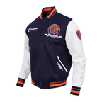 NFL CHICAGO BEARS TEAM BADGE BLOUSON COLLÉGIAL EN LAINE À BORDS CÔTELÉS POUR HOMME (MARINE MINUIT/ORANGE/MARINE MINUIT)