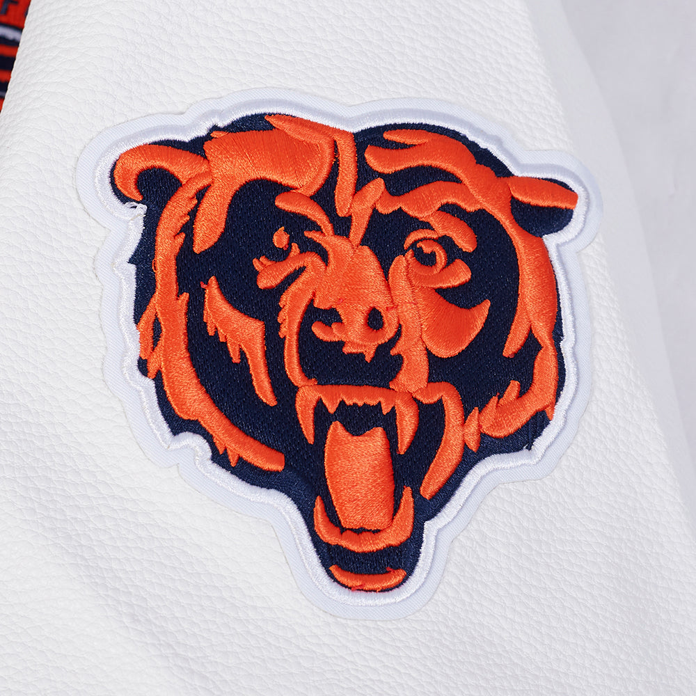 NFL CHICAGO BEARS TEAM BADGE BLOUSON COLLÉGIAL EN LAINE À BORDS CÔTELÉS POUR HOMME (MARINE MINUIT/ORANGE/MARINE MINUIT)