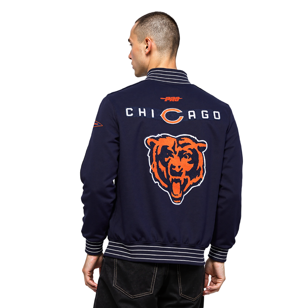 NFL CHICAGO BEARS PRO GAME DAY MEN'S DBL KNIT JACKET (MIDNIGHT NAVY/WHITE)