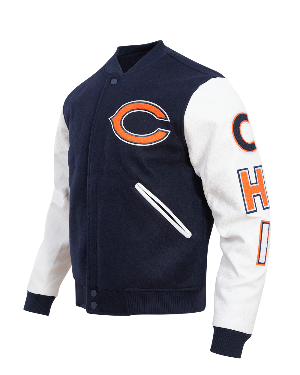 NFL CHICAGO BEARS CLASSIC BLOUSON COLLÉGIAL EN LAINE POUR HOMME (MARINE MINUIT/BLANC)
