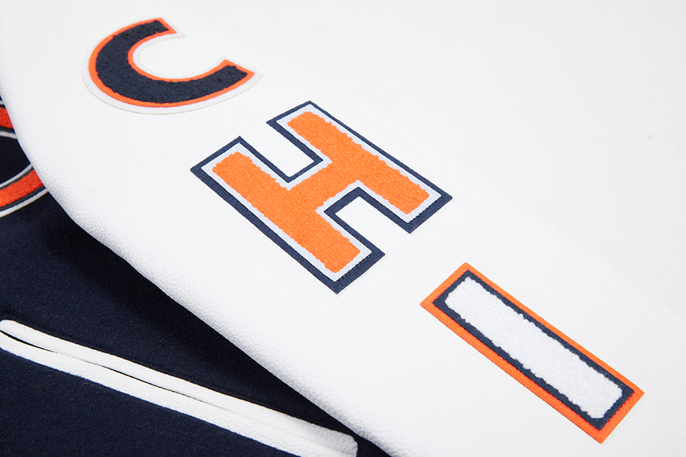 NFL CHICAGO BEARS CLASSIC BLOUSON COLLÉGIAL EN LAINE POUR HOMME (MARINE MINUIT/BLANC)