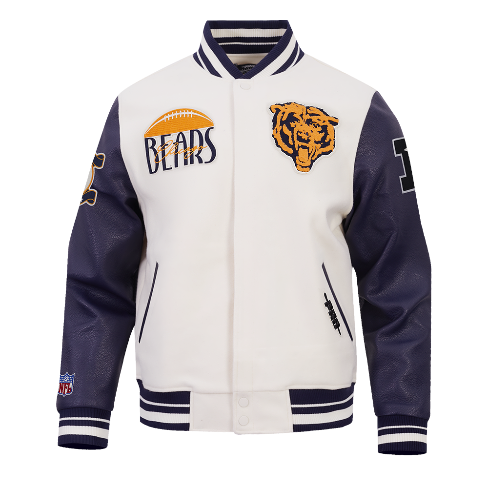 NFL CHICAGO BEARS ORIGINAL PLAYERS MEN'S VARSITY JACKET (EGGSHELL/ MIDNIGHT NAVY)