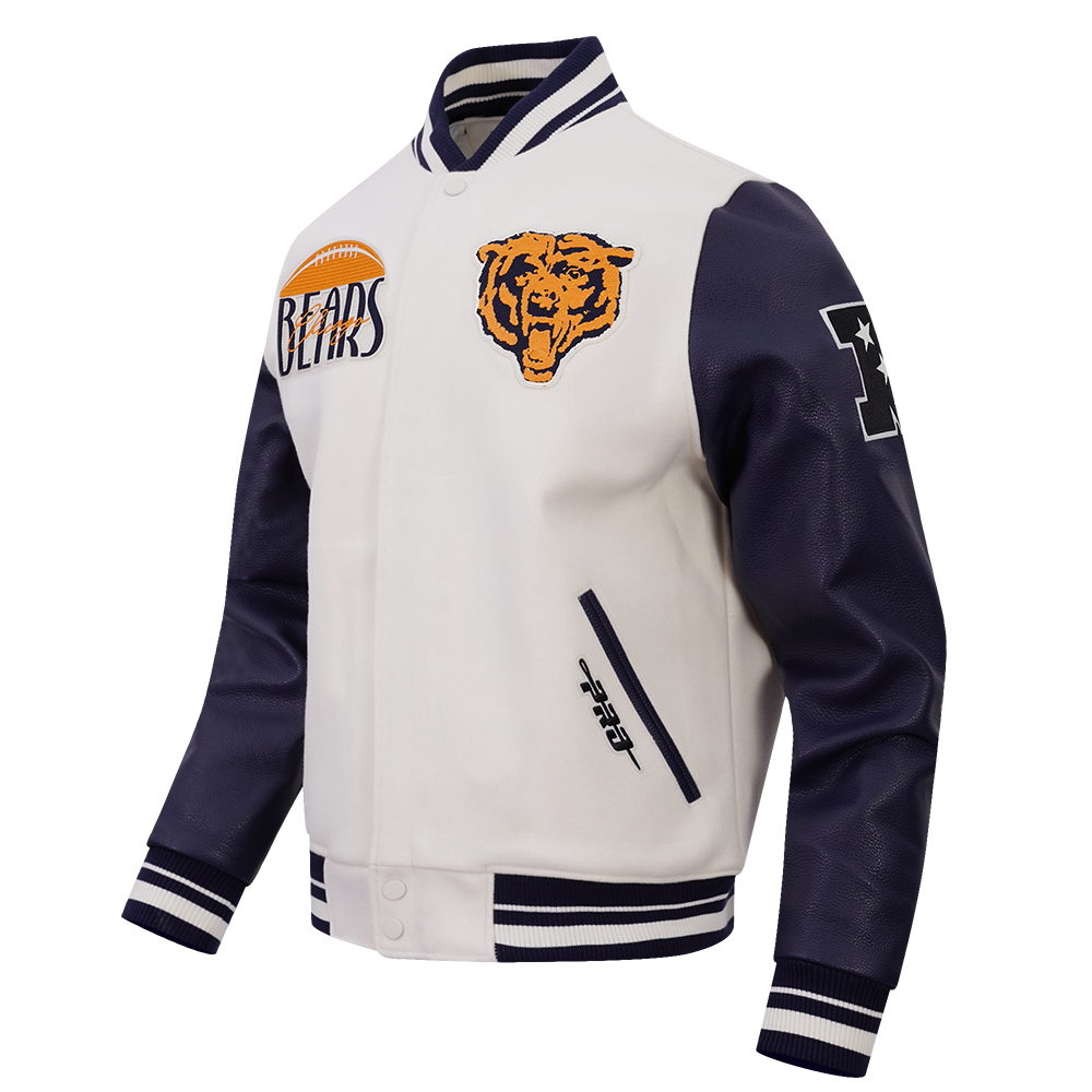 NFL CHICAGO BEARS ORIGINAL PLAYERS MEN'S VARSITY JACKET (EGGSHELL/ MIDNIGHT NAVY)