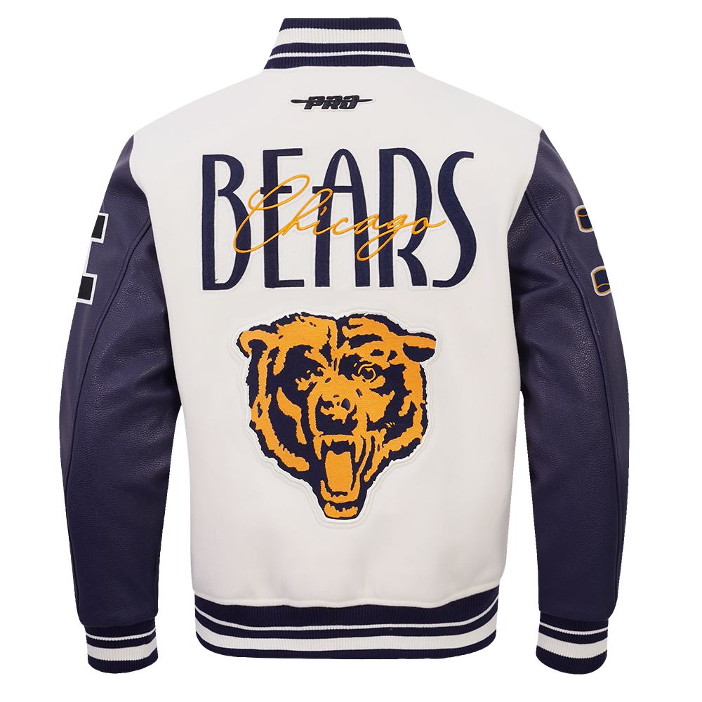 NFL CHICAGO BEARS ORIGINAL PLAYERS MEN'S VARSITY JACKET (EGGSHELL/ MIDNIGHT NAVY)