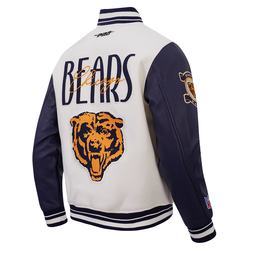 NFL CHICAGO BEARS ORIGINAL PLAYERS MEN'S VARSITY JACKET (EGGSHELL/ MIDNIGHT NAVY)