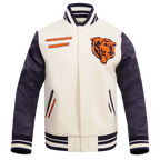 NFL CHICAGO BEARS RETRO CLASSIC BLOUSON COLLÉGIAL EN LAINE À BORDS CÔTELÉS POUR HOMME (COQUILLE D'ŒUF/MARINE MINUIT)