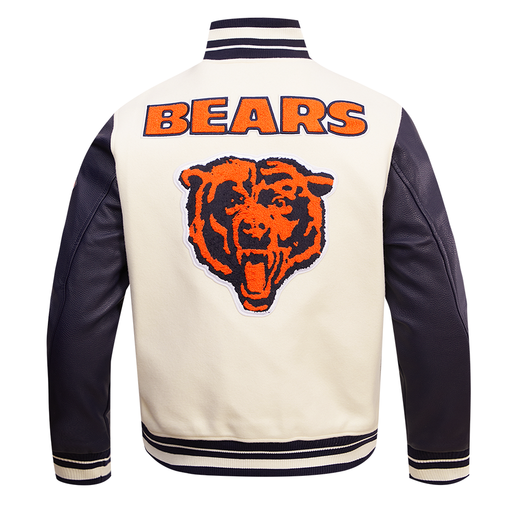 NFL CHICAGO BEARS RETRO CLASSIC BLOUSON COLLÉGIAL EN LAINE À BORDS CÔTELÉS POUR HOMME (COQUILLE D'ŒUF/MARINE MINUIT)
