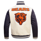NFL CHICAGO BEARS RETRO CLASSIC BLOUSON COLLÉGIAL EN LAINE À BORDS CÔTELÉS POUR HOMME (COQUILLE D'ŒUF/MARINE MINUIT)