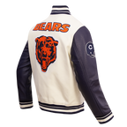 NFL CHICAGO BEARS RETRO CLASSIC BLOUSON COLLÉGIAL EN LAINE À BORDS CÔTELÉS POUR HOMME (COQUILLE D'ŒUF/MARINE MINUIT)