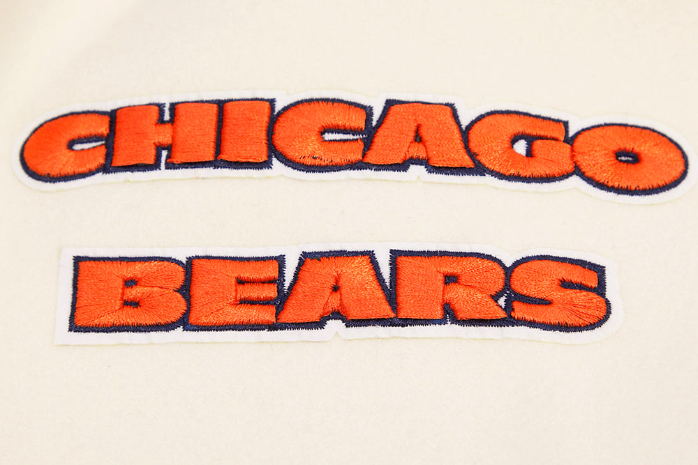 NFL CHICAGO BEARS RETRO CLASSIC BLOUSON COLLÉGIAL EN LAINE À BORDS CÔTELÉS POUR HOMME (COQUILLE D'ŒUF/MARINE MINUIT)