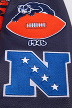 NFL CHICAGO BEARS RETRO CLASSIC BLOUSON COLLÉGIAL EN LAINE À BORDS CÔTELÉS POUR HOMME (COQUILLE D'ŒUF/MARINE MINUIT)