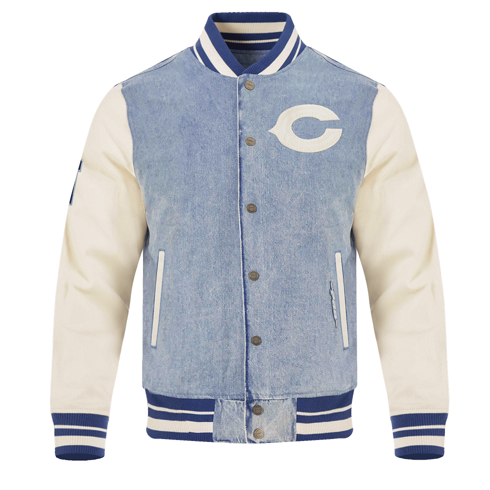 NFL CHICAGO BEARS VARSITY BLUES MEN'S DENIM VARSITY JACKET (DENIM/LINEN)