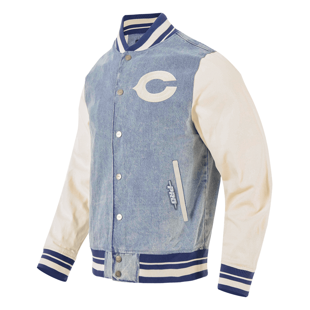 NFL CHICAGO BEARS VARSITY BLUES MEN'S DENIM VARSITY JACKET (DENIM/LINEN)
