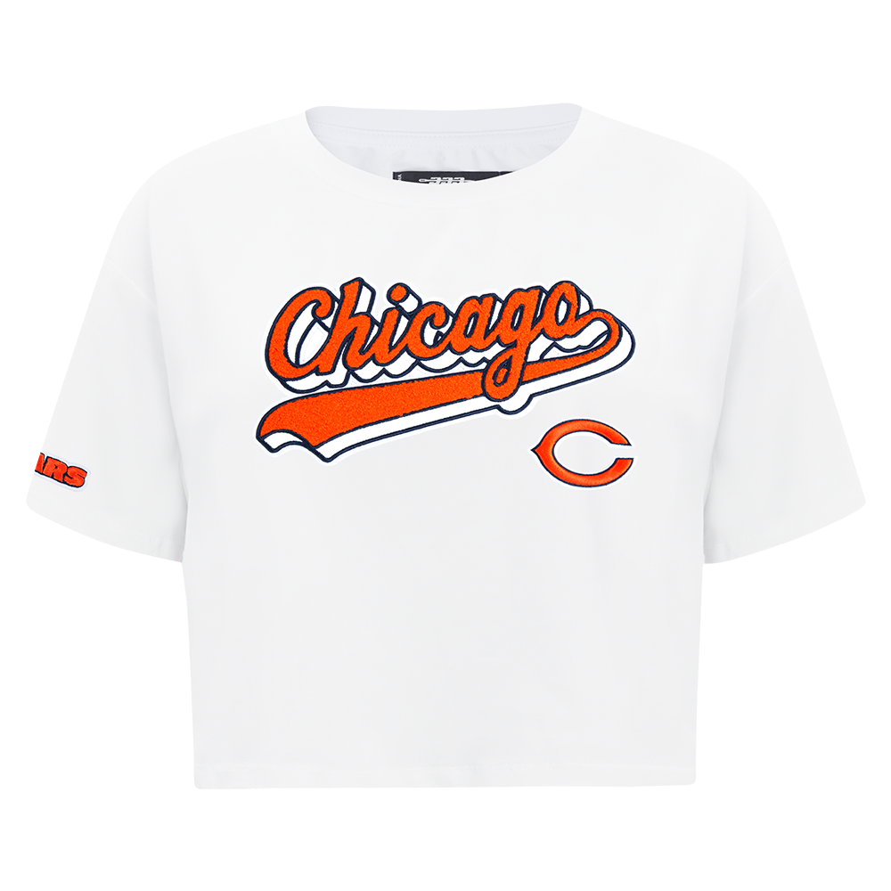 NFL CHICAGO BEARS SCRIPT TAIL T-SHIRT EN JERSEY SIMPLE À COUPE CARRÉE POUR FEMME (BLANC)