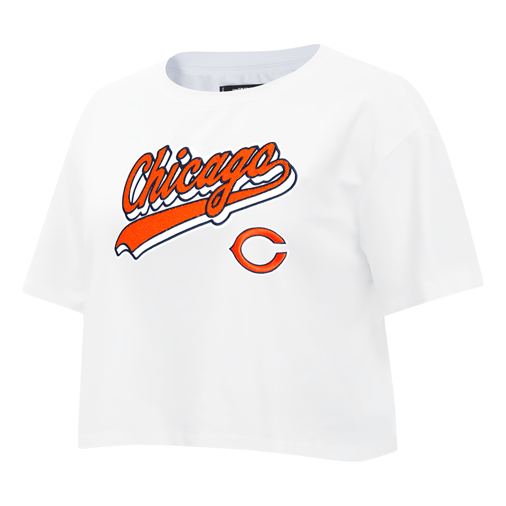 NFL CHICAGO BEARS SCRIPT TAIL T-SHIRT EN JERSEY SIMPLE À COUPE CARRÉE POUR FEMME (BLANC)