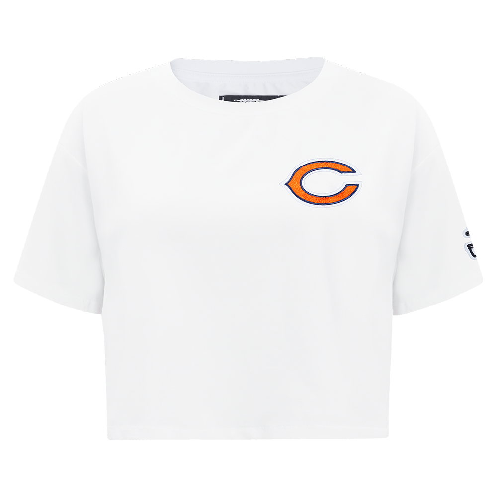 NFL CHICAGO BEARS CLASSIC T-SHIRT EN JERSEY SIMPLE À COUPE CARRÉE POUR FEMME (BLANC)
