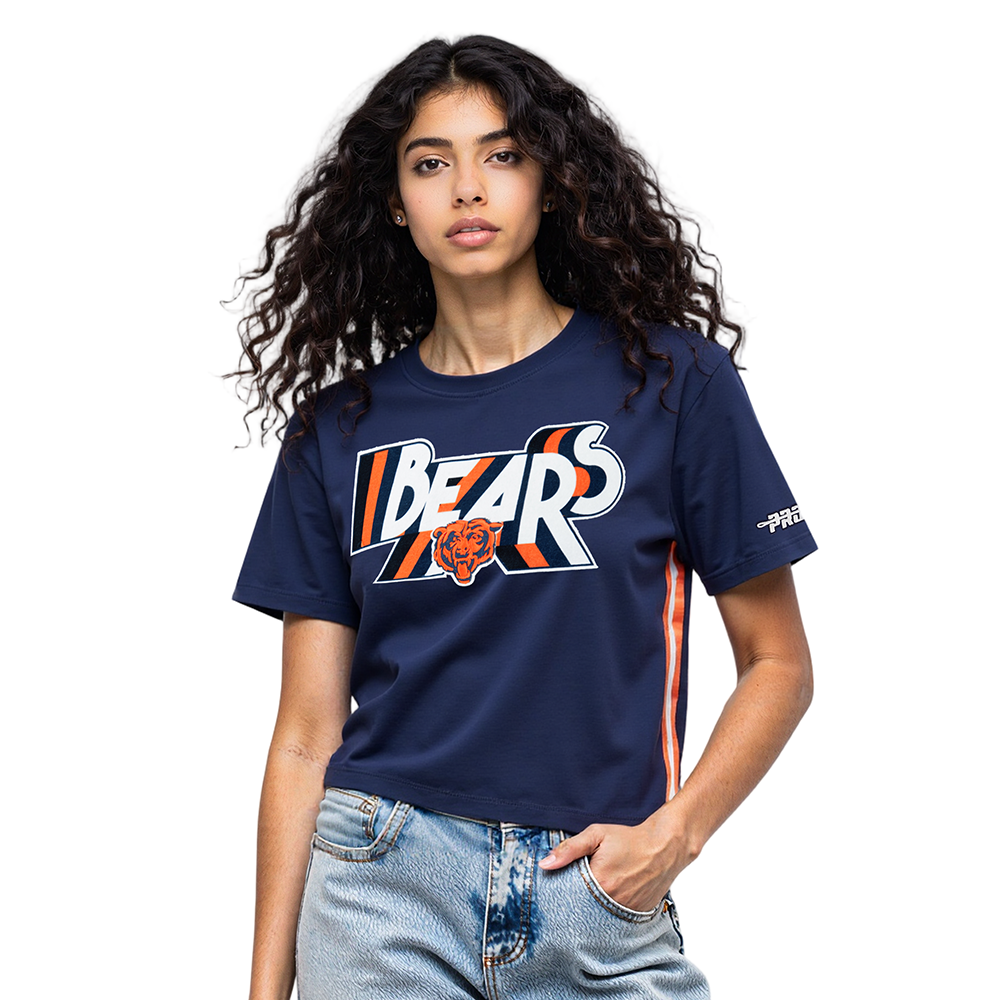 NFL CHICAGO BEARS RETRO ELEVATION T-SHIRT EN JERSEY SIMPLE À COUPE CARRÉE POUR FEMME (MARINE MINUIT)
