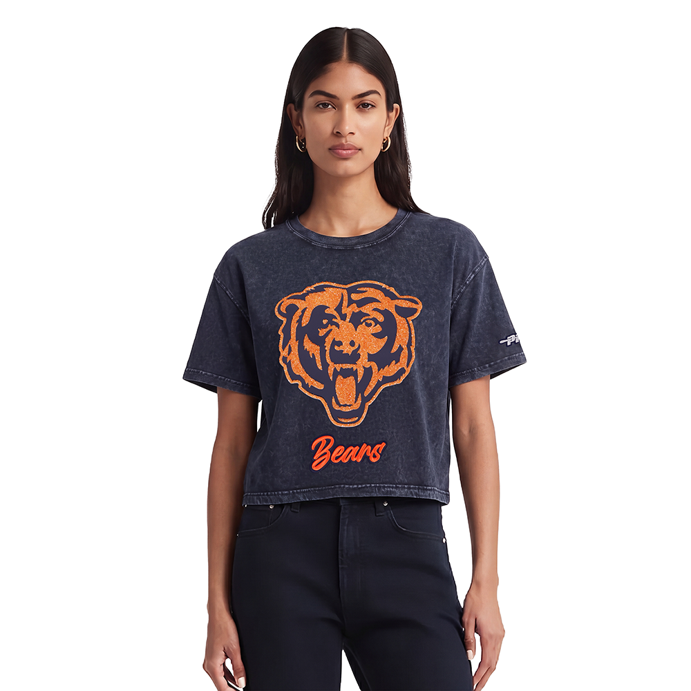 NFL CHICAGO BEARS TEAM CRYSTALLINE WOMEN'S S/S BOXY TEE (WASHED MIDNIGHT NAVY)