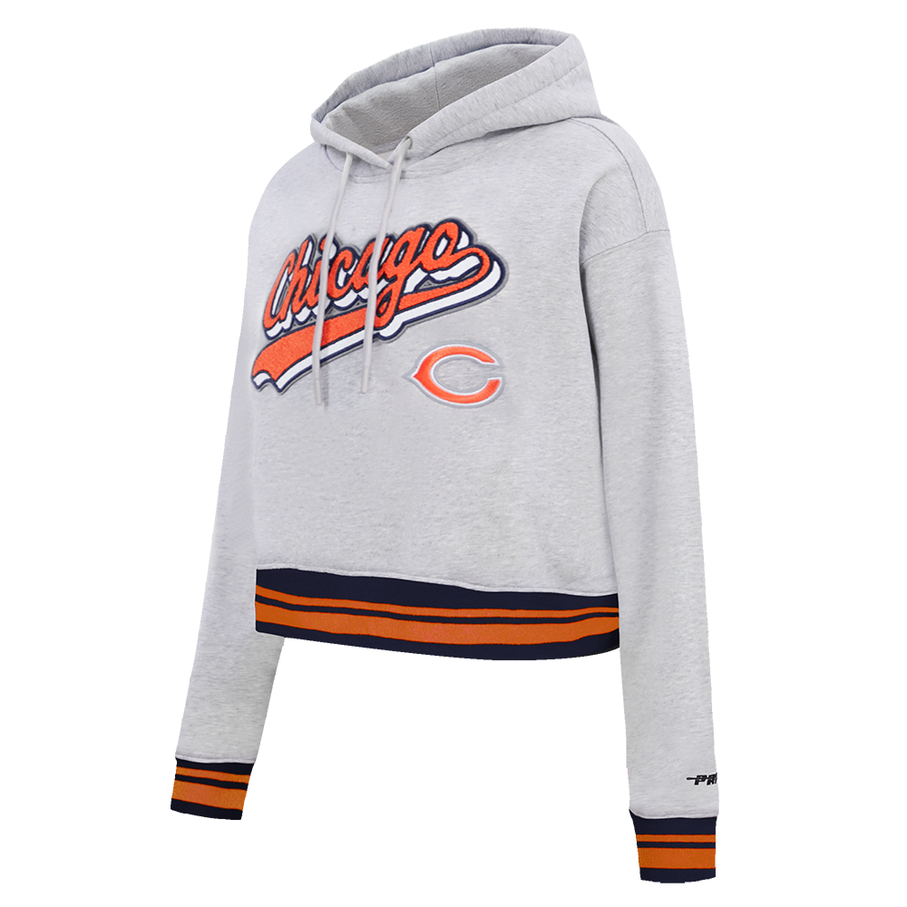 NFL CHICAGO BEARS SCRIPT TAIL CHANDAIL À CAPUCHON COURT EN MOLLETON CÔTELÉ POUR FEMME (GRIS CHINÉ/MARINE MINUIT/ORANGE)