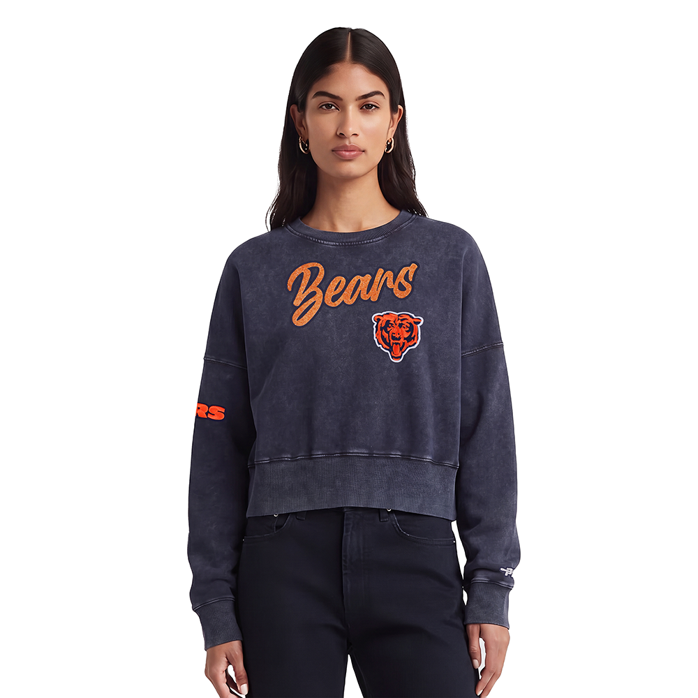 NFL CHICAGO BEARS TEAM CRYSTALLINE CHANDAIL OUATÉ À COL ROND POUR FEMME (MARINE MINUIT DÉLAVÉ)