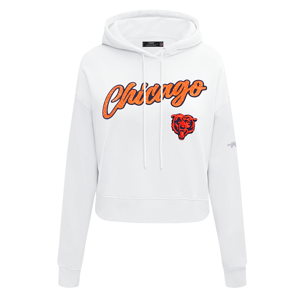 NFL CHICAGO BEARS TEAM CRYSTALLINE WOMEN'S CROPPED PULLOVER HOODIE (WHITE)