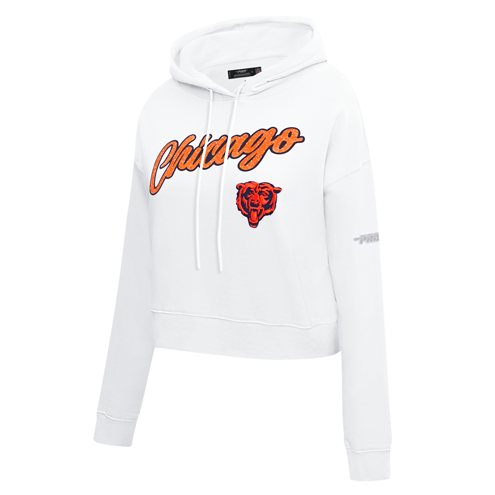 NFL CHICAGO BEARS TEAM CRYSTALLINE WOMEN'S CROPPED PULLOVER HOODIE (WHITE)