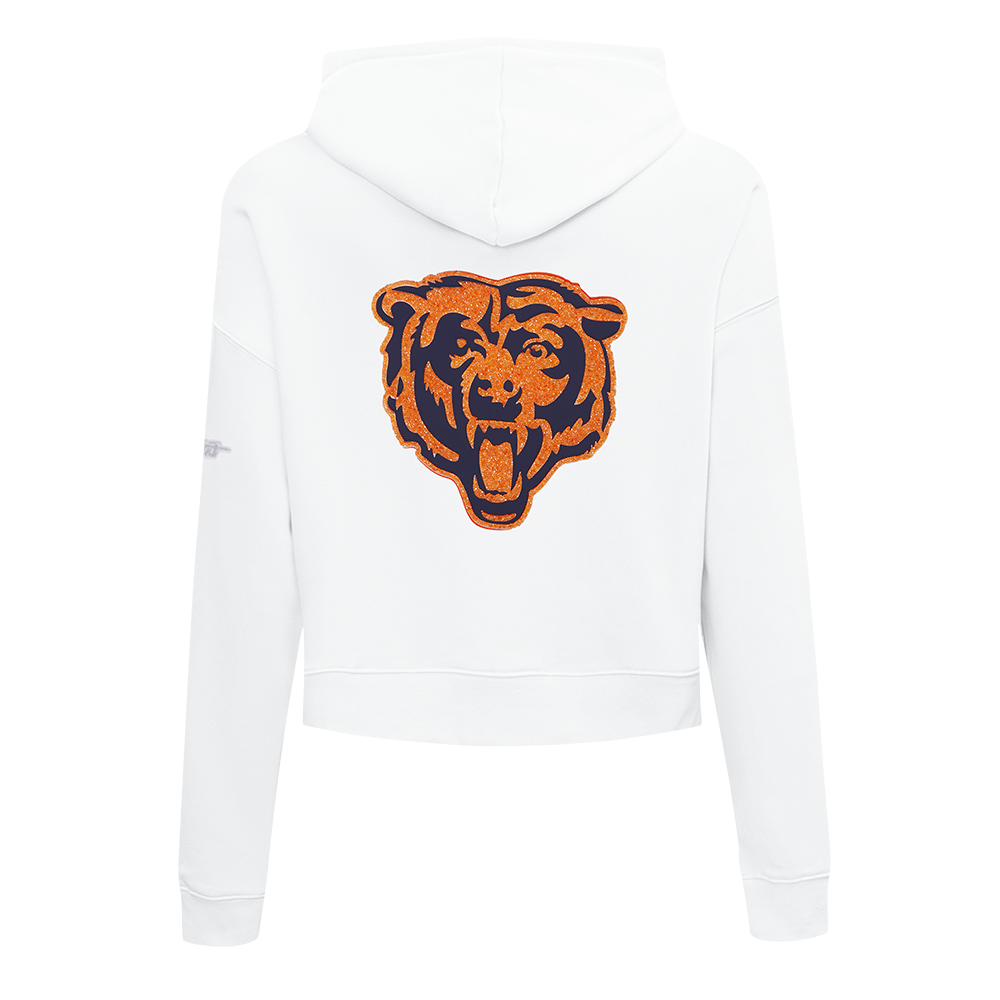 NFL CHICAGO BEARS TEAM CRYSTALLINE WOMEN'S CROPPED PULLOVER HOODIE (WHITE)