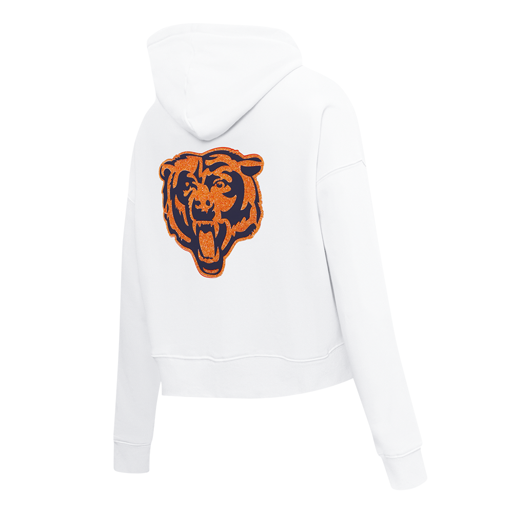 NFL CHICAGO BEARS TEAM CRYSTALLINE WOMEN'S CROPPED PULLOVER HOODIE (WHITE)