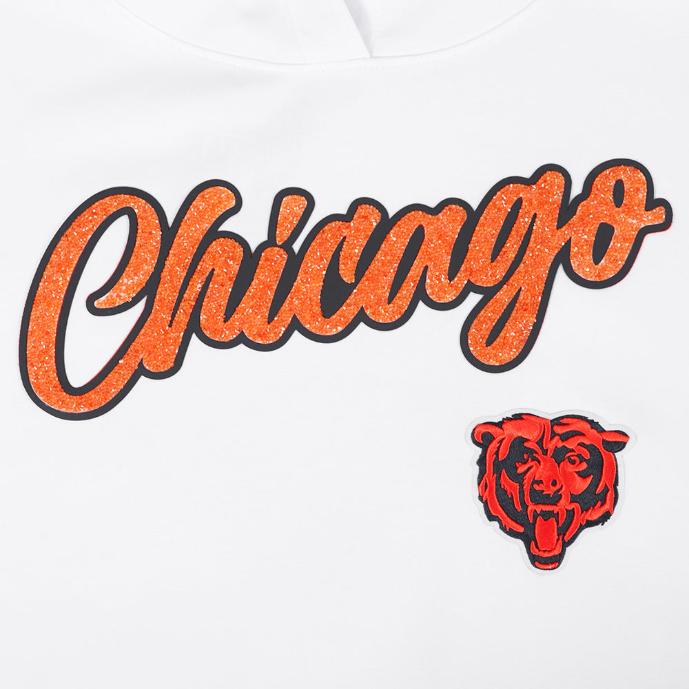 NFL CHICAGO BEARS TEAM CRYSTALLINE WOMEN'S CROPPED PULLOVER HOODIE (WHITE)