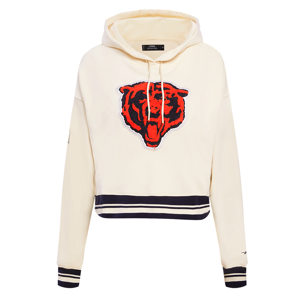NFL CHICAGO BEARS RETRO CLASSIC WOMEN'S CROPPED PULLOVER HOODIE (EGGSHELL/MIDNIGHT NAVY)