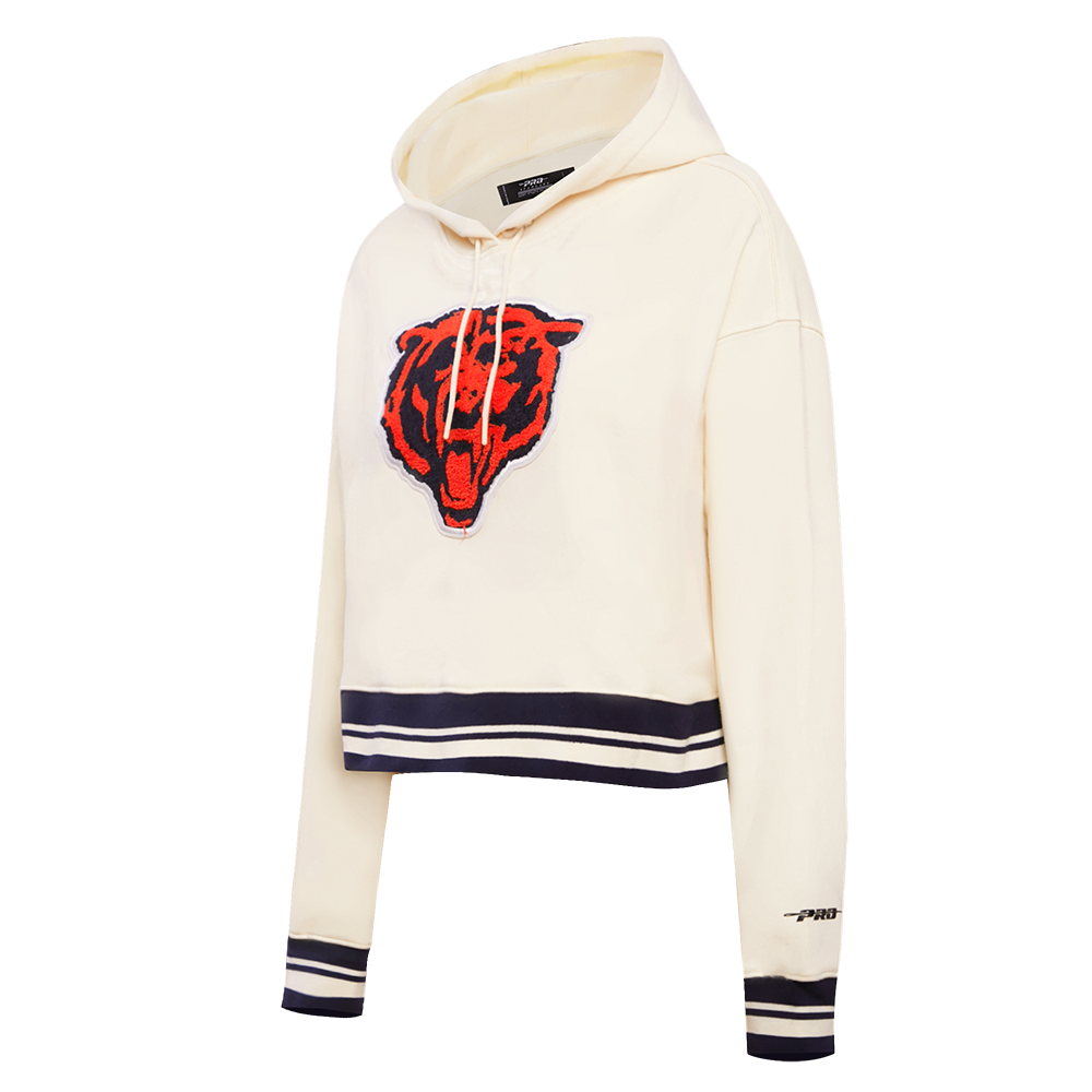 NFL CHICAGO BEARS RETRO CLASSIC WOMEN'S CROPPED PULLOVER HOODIE (EGGSHELL/MIDNIGHT NAVY)