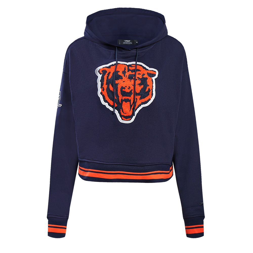 NFL CHICAGO BEARS RETRO CLASSIC WOMEN'S CROPPED PULLOVER HOODIE (MIDNIGHT NAVY/ORANGE/MIDNIGHT NAVY)