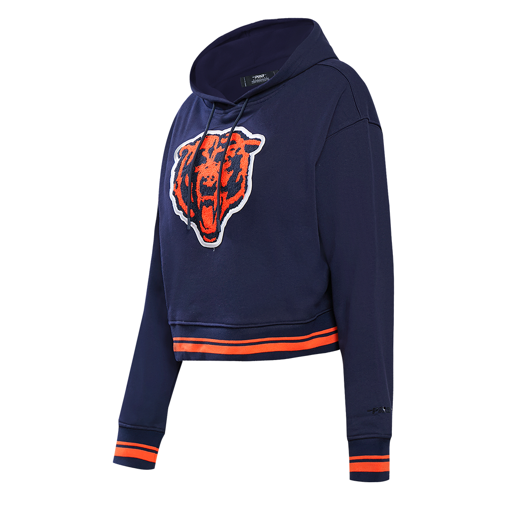 NFL CHICAGO BEARS RETRO CLASSIC WOMEN'S CROPPED PULLOVER HOODIE (MIDNIGHT NAVY/ORANGE/MIDNIGHT NAVY)