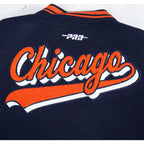 NFL CHICAGO BEARS SCRIPT TAIL WOMEN'S WOOL VARSITY JACKET (MIDNIGHT NAVY/ORANGE/MIDNIGHT NAVY)